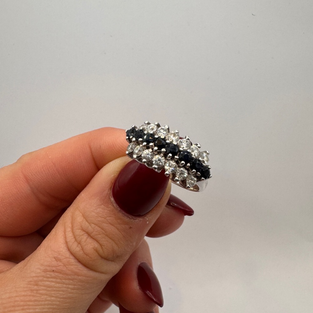 Sterling Silver Sapphire & CZ Statement Ring – Size 7 - Picture 6 of 11